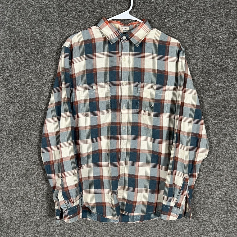 Wallace & Barnes Flannel Shirt Mens M Blue Red Plaid‎ Classic Fit 100% Cotton